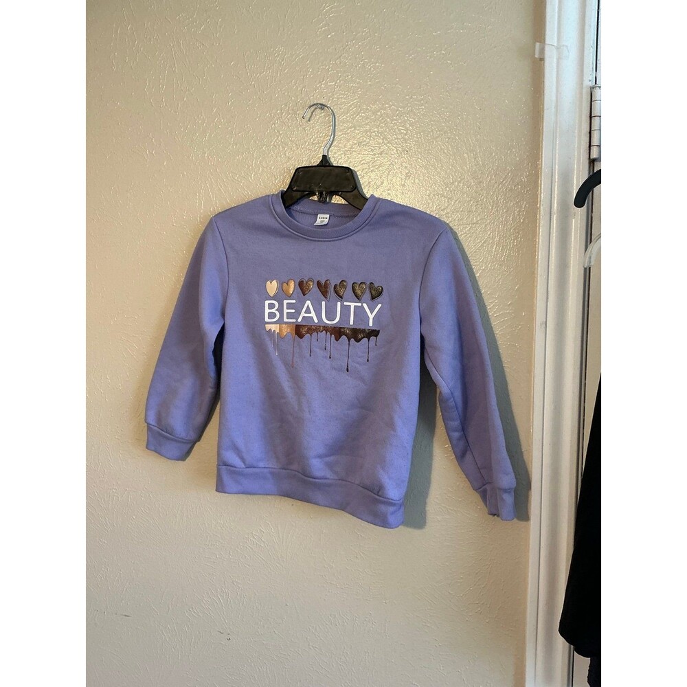 Girl’s Size 8Y “BEAUTY” SHEIN Sweatshirt in Lavender